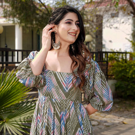 Sonakshi Women's Multycolor Rayon Digital Print Full Round Flair Anarkali Gown Set