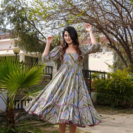 Sonakshi Women's Multycolor Rayon Digital Print Full Round Flair Anarkali Gown Set