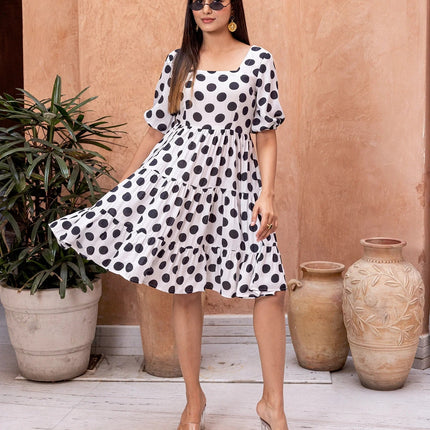 Sonakshi Women's White & Black Rayon Digital Print Full Round Flair Anarkali Gown Set