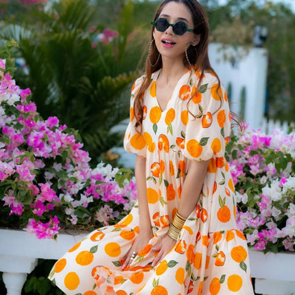 Sonakshi Women's White & Yellow Rayon Digital Print Full Round Flair Anarkali Gown Set