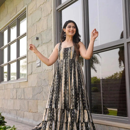 Sonakshi Women's Multycolor Heavy Rayon Digital Print Full Round Flair Anarkali Gown Set