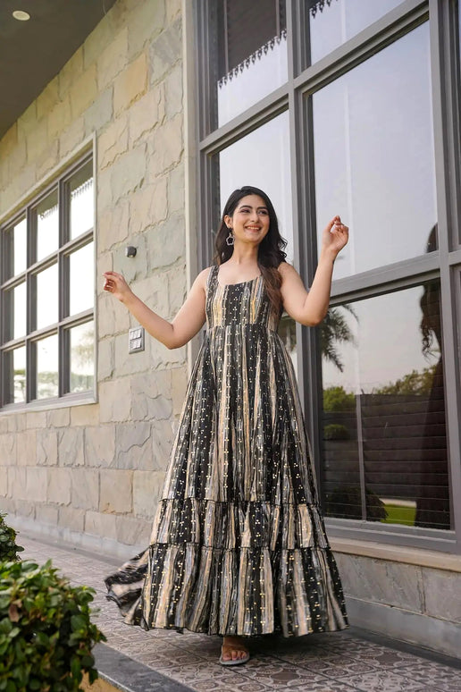 Sonakshi Women's Multycolor Heavy Rayon Digital Print Full Round Flair Anarkali Gown Set