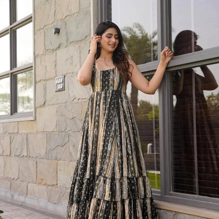 Sonakshi Women's Multycolor Heavy Rayon Digital Print Full Round Flair Anarkali Gown Set