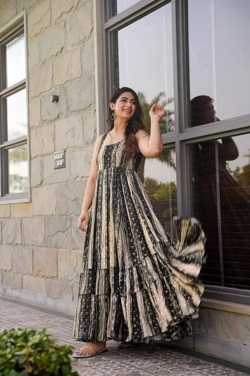 Sonakshi Women's Multycolor Heavy Rayon Digital Print Full Round Flair Anarkali Gown Set