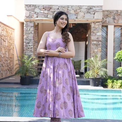 Sonakshi Women's Multycolor Maslin Digital Print Full Round Flair Anarkali Gown Set With Dupatta