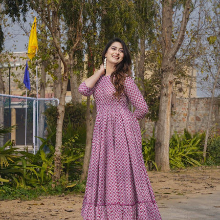 Sonakshi Women's Maharani Rayon Digital Print Full Round Flair Anarkali Gown Set