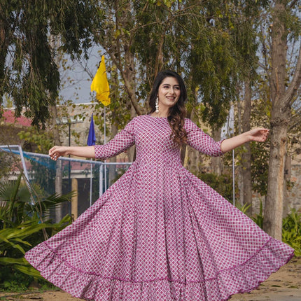 Sonakshi Women's Maharani Rayon Digital Print Full Round Flair Anarkali Gown Set