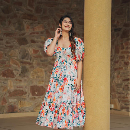 Sonakshi Women's Multycolor Rayon Digital Print Full Round Flair Anarkali Gown Set