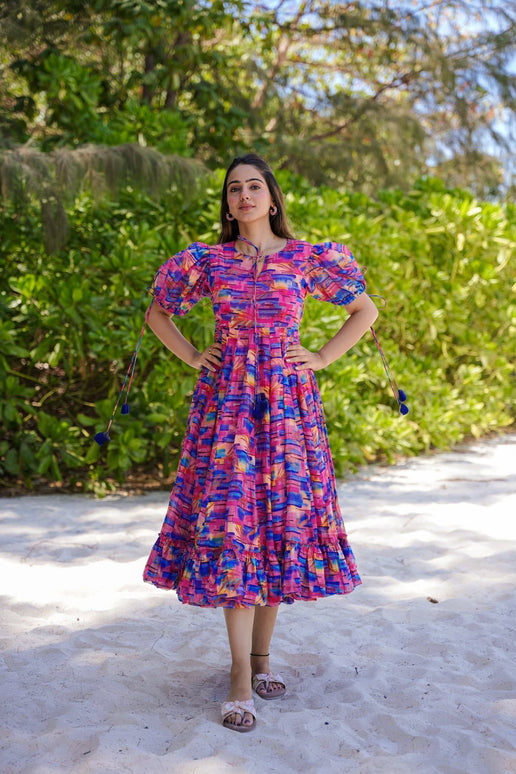 Sonakshi Women's Multycolor Rayon Digital Print Full Round Flair Anarkali Gown Set