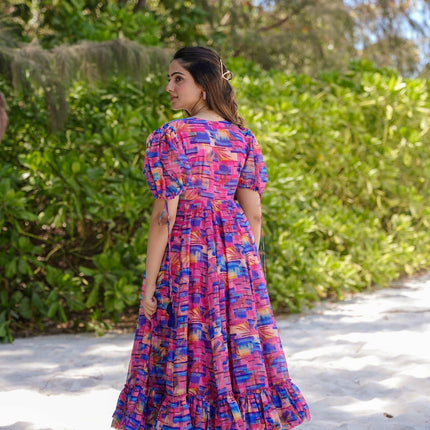 Sonakshi Women's Multycolor Rayon Digital Print Full Round Flair Anarkali Gown Set