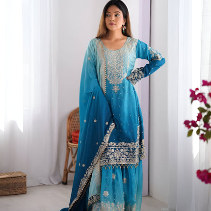 Lehenga Mart Designer Wedding Wear Plazzo Suit for Women - Blue