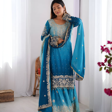 Lehenga Mart Designer Wedding Wear Plazzo Suit for Women - Blue