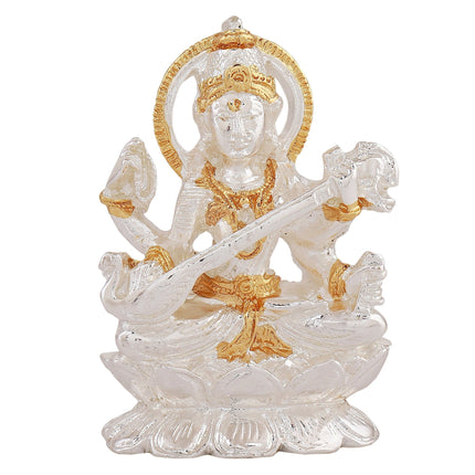 Estele Gold-Polished Goddess of Knowledge Sarasavti Ma Idol for Pooja & Car decor