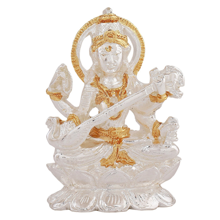 Estele Gold-Polished Goddess of Knowledge Sarasavti Ma Idol for Pooja & Car decor