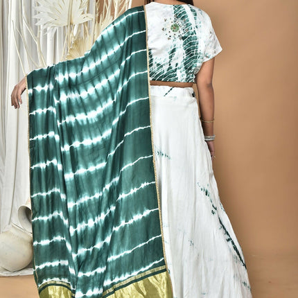 Morchari Women Tai Dai And Hand Embroidery Lehenga-Green