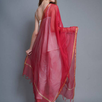 Shehnaai Chanderi Silk Dupatta Red Colour With A Golden Woven Border