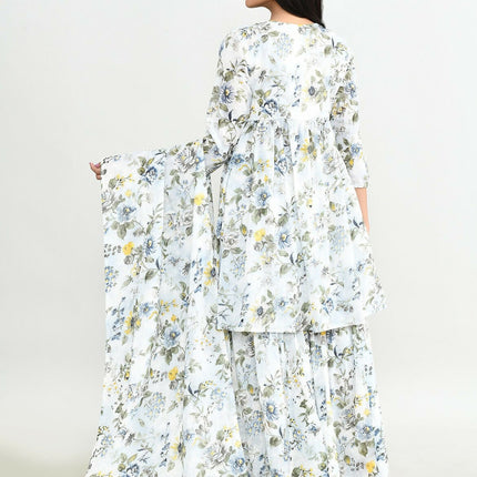 Joban Fashion Beautiful White Printed Cotton Sharara