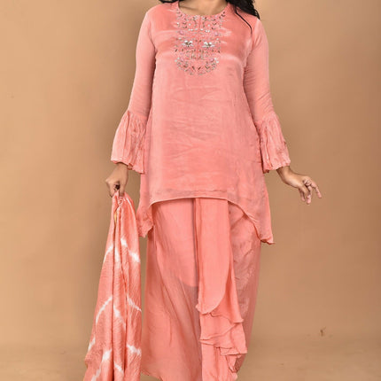 Morchari Women And Hand Embroidery Palazzo Set-Peach