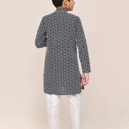 Joban Fashion Cotton Navy Blue Kurta With Straight Fit Pant