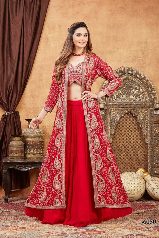 Joban Fashion Georgette Red Color Lehenga Choli