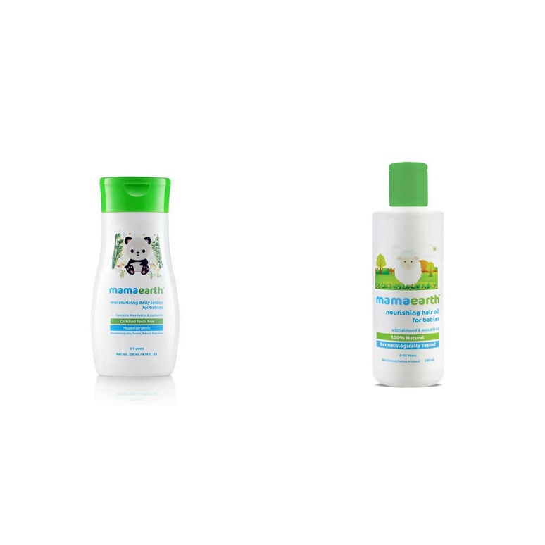 Mamaearth Daily Moisturizing Lotion & Nourishing Baby Hair Oil, With Almond & Avocado Oil