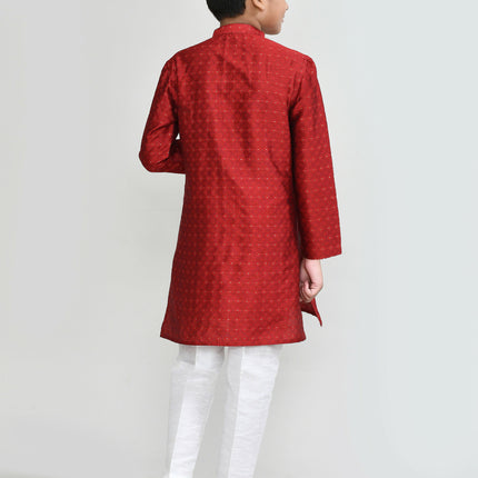 Joban Fashion Jacquard Silk Red Kurta With Straight Fit Pant