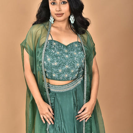 Morchari Women Hand Embroidery Crop Top-Green