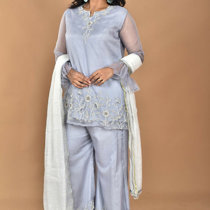 Morchari Women And Hand Embroidery Palazzo Set-Grey