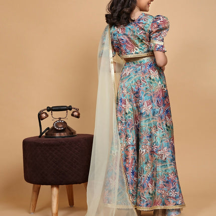 Divine Drape Girls Chinon Multi Printed Kids Lehenga Choli With Dupatta