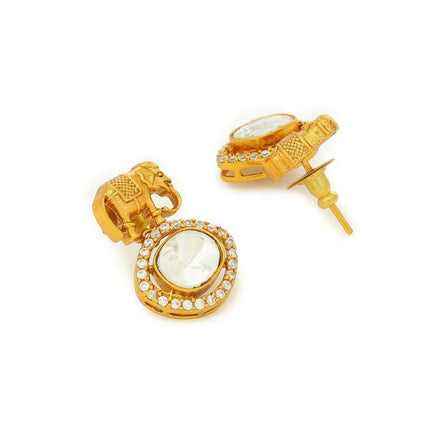 Elephant Studs with Kundan Drops - Ruby Raang