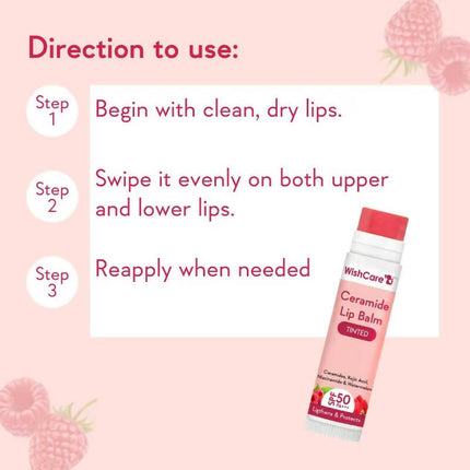 Wishcare Ceramide Lip Balm with SPF50 PA+++ - Tinted - Brightening Balm for Dark Lips with Kojic Acid & Niacinamide