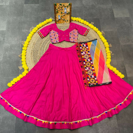 Aastha Fashion Rani Rayon Multi Colour Samosa Lace Semi Stitched Wedding Wear Lehenga Choli