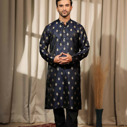 Blue Viscose Jacquard Wovon Designer Kurta Set - Mahotsav