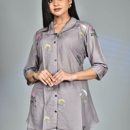 Morchari Digital Print Semi Muslin Co-Ord Set Top & Trouser-Multicolor