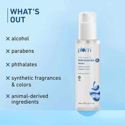 Plum 3% Niacinamide Alcohol-Free Toner and 10% Niacinamide Brightening Face Serum With Rice Water Combo