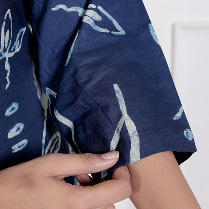 Miravan Womens Abstract Blue Printed Cotton Blue Co-Ord Set