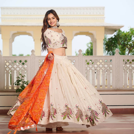 Aastha Fashion Off White Pure Tissue silk Designer Lehenga Choli Collection