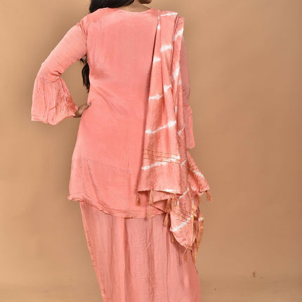 Morchari Women And Hand Embroidery Palazzo Set-Peach