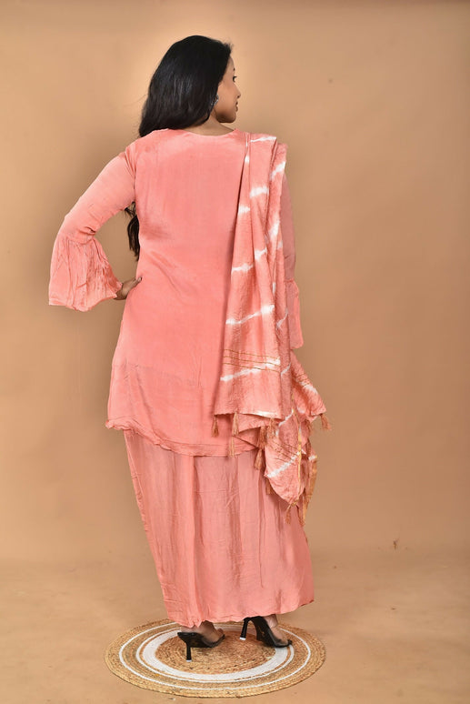 Morchari Women And Hand Embroidery Palazzo Set-Peach