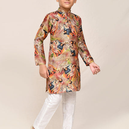 Joban Fashion Silk Dark Beige Kurta With Straight Fit Pant