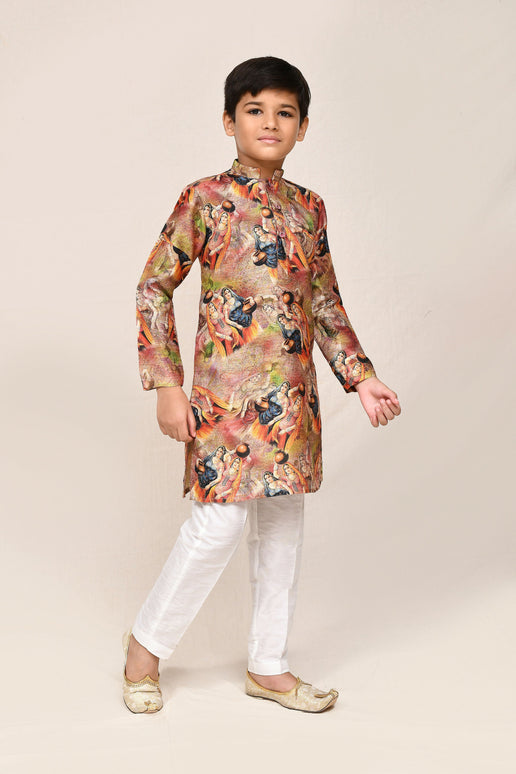 Joban Fashion Silk Dark Beige Kurta With Straight Fit Pant