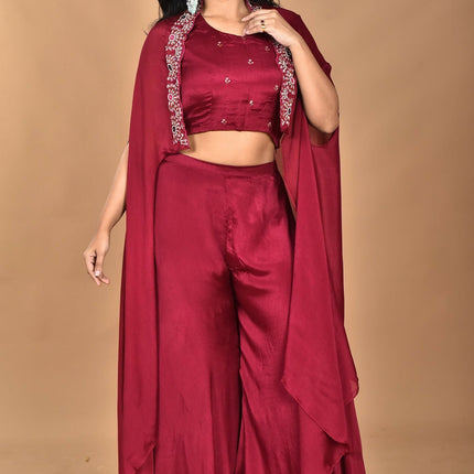 Morchari Women And Hand Embroidery Palazzo Set-Magenta