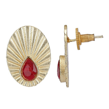 Joban Fashion Women Miny Size Red Stone Matte Gold Earrings