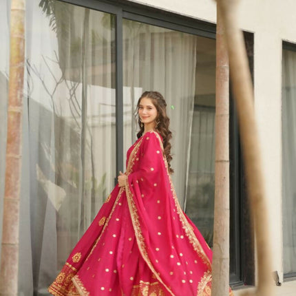 Aastha Fashion Pink Star Georgette Embroidery Zari Sequins-work Party Wear Designer Gown