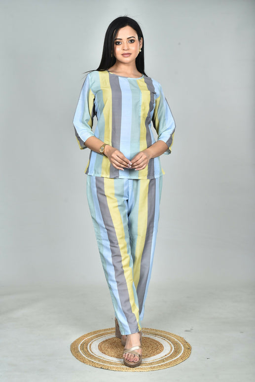 Morchari Digital Print Semi Muslin Co-Ord Set Top & Trouser-Multicolor