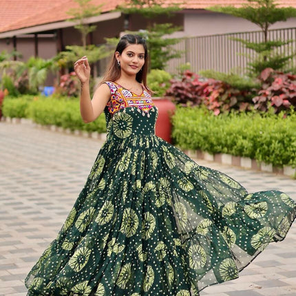 Aastha Fashion Green Faux Georgette Navratri Designer Gown Collection