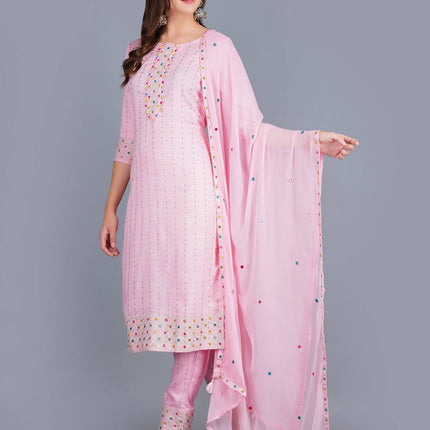 Shehnaai Pink With Gold Dot Print Suit