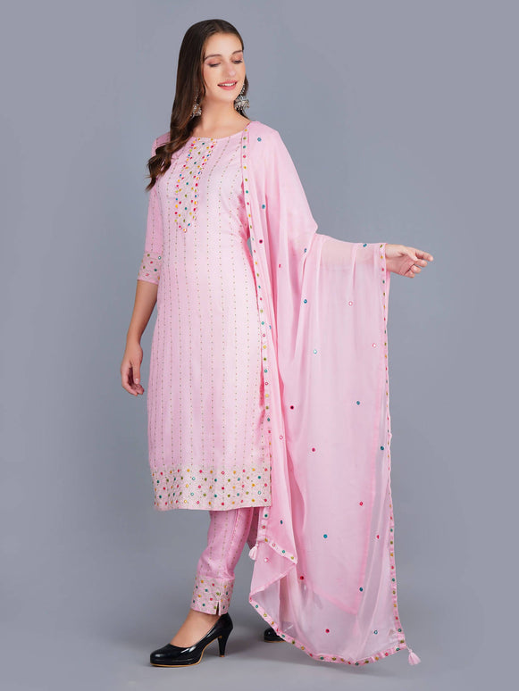 Shehnaai Pink With Gold Dot Print Suit