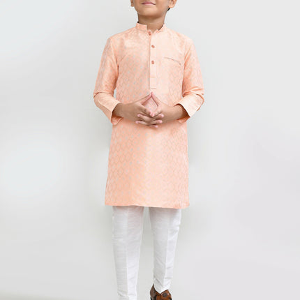 Joban Fashion Cotton Silk Peach Kurta With Straight Fit Pant