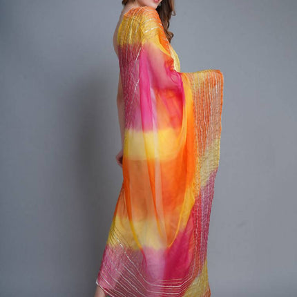 Shehnaai Multicoloured Dupatta In Organza With Multiline Gota Border